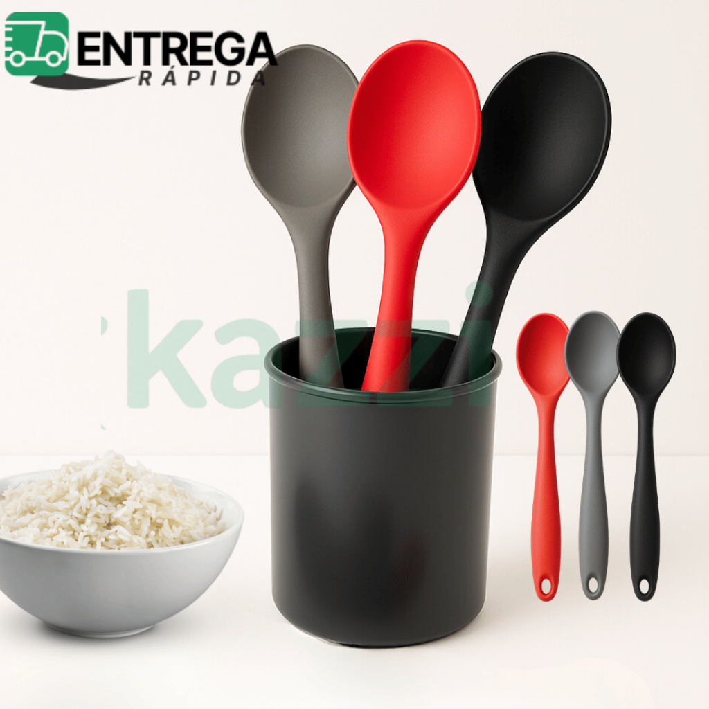 Kit 3 ou 1 Peça Colher de Silicone 27,6cm Antiaderente Utensílios de Cozinha Jogo de Colheres de Arroz