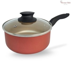 Panela 20 cm Antiaderente 5 Camadas De Teflon com Tampa de Vidro Cor Cereja e Dourado