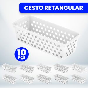 Kit 10 Cestos Organizador Multiuso 28x11x8cm Branco