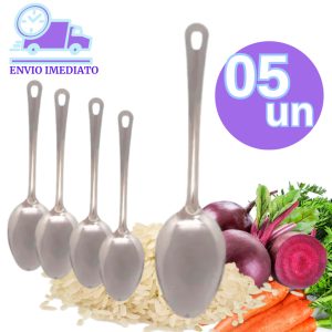 Kit 5 Colher Arroz Inox 25,4 cm Premium Durável Resistente para Uso Domestico Restaurante e Buffet