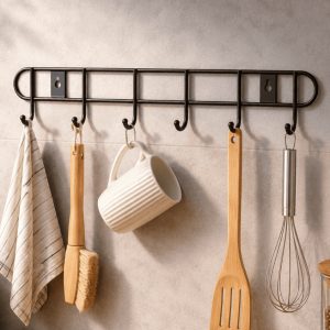 Cabideiro de Parede 6 Ganchos Organizador Multiuso Porta Utensílios Cozinha Banheiro Lavanderia