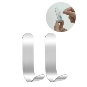 Kit 2 Ganchos Adesivos 3M Cromado Preto Inox Sem Furo Para Parede Banheiro Cozinha Porta