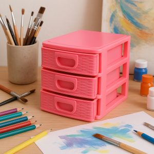 Gaveteiro de Mesa Cor Rosa 3 Gavetas Organizador Micro Porta Tudo Monte Líbano