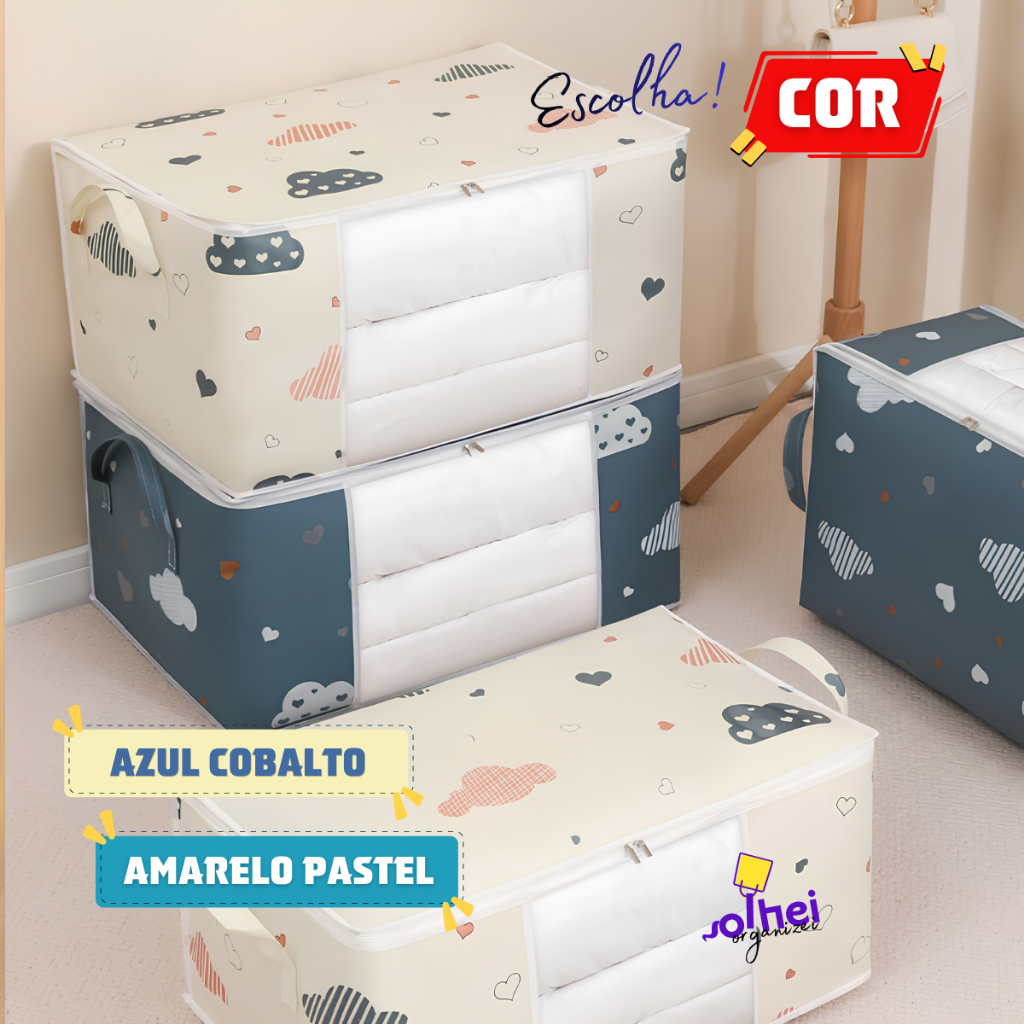 Caixa Organizadora Guarda Roupa Saco Organizador Edredom Cobertor Roupas Zíper Dobrável Anti Mofo