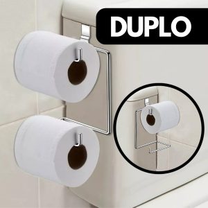 Suporte Porta Papel Higiênico Duplo Aramado Para Caixa Acoplada Cromado Aço Preto Branco