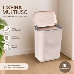 Lixeira Suspensa 9L Tampa Click Suporte Alto De Adesivos Cozinha Lavabo Compacta Plástico Resistente