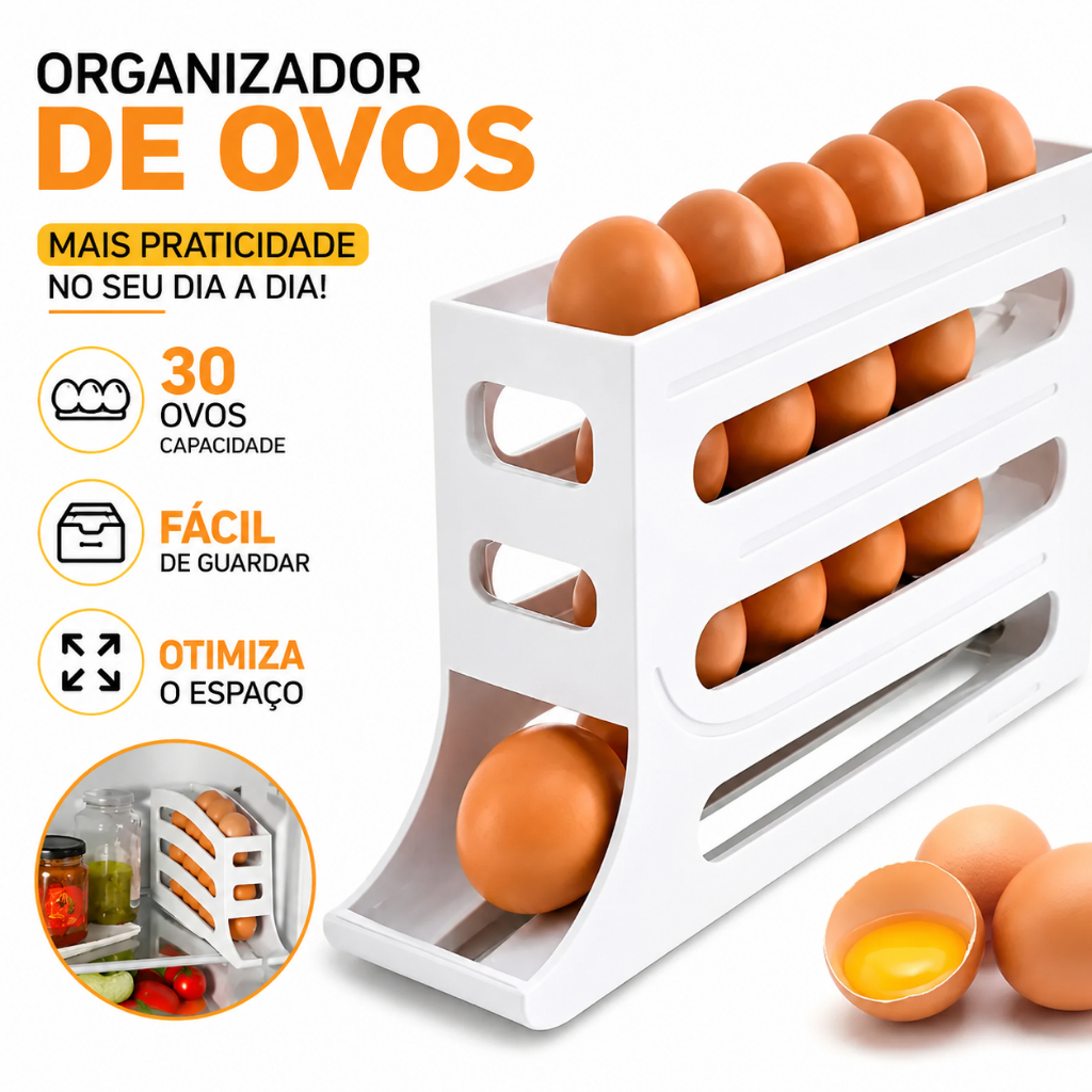 Organizador de Ovos para Geladeira 30 Ovos | Porta Ovos Automático com Rolagem por Gravidade | Dispenser Compacto Econom