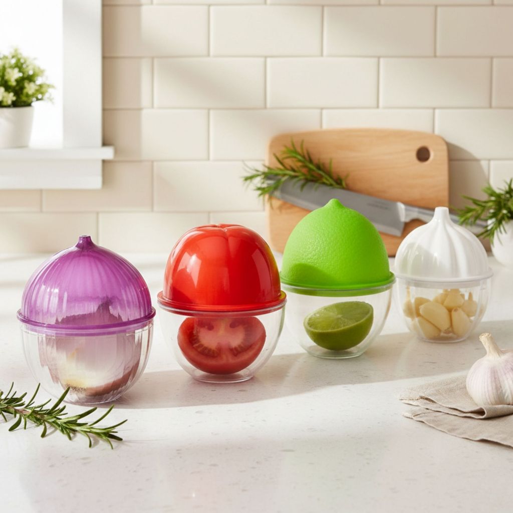 Kit 4 Potes Porta Metades Cebola Alho Limão Tomate Organizador Geladeira Cozinha