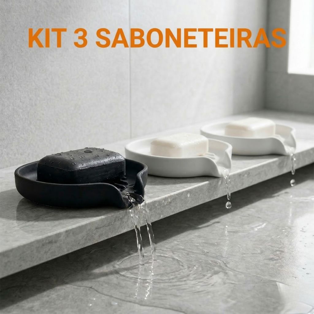 Kit 3 Saboneteiras Premium Drenagem Rápida Mantém Sabonete Seco Não Derrete Fácil Limpeza