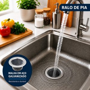Ralo de Aço Galvanizado para Pia Cozinha Cuba Banheiro Ralinho Japones