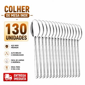 Colher De Mesa Inox 130 Unidades Resistente Casa Bar Restaurante Buffet Caldos Prateada Brilho Resistente