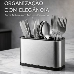 Porta Talheres Escorredor Organizador Em Aço Inox 4 Divisões