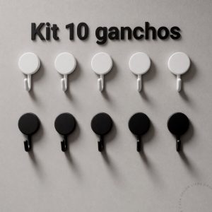 Kit 10 Ganchos Adesivos Organizador Multiuso Plástico Parede Preto e Branco Dupla Face