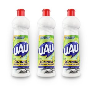 Kit c/3 Desengordurante UAU Cozinha Limão 500ml Concentrado Limpeza Ação Rápida Remove Gordura