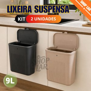 Lixeira Suspensa Com Tampa 9 Litros C/ Suporte De Adesivos E Alça De Pendurar P/ Cozinha E Banheiro