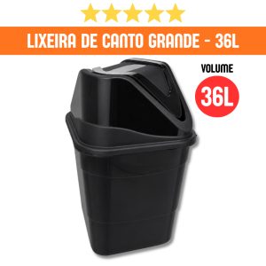 Lixeira de Canto 36L Novare | Grande Cozinha Banheiro Lavanderia | Cesto de Lixo Moderno Compacto