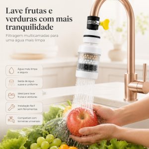 Filtro para Torneira Multicamadas com Carvão Ativado de Coco e Minerais | Reduz Odores, Cloro e Impurezas