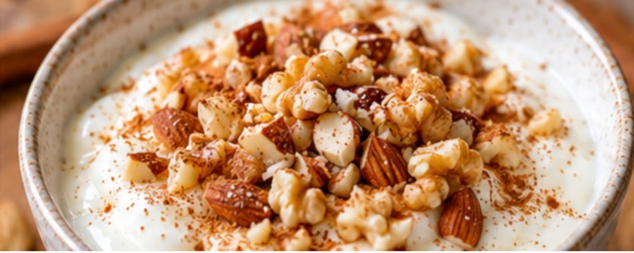 Bowl de iogurte com castanhas e canela - receita low carb