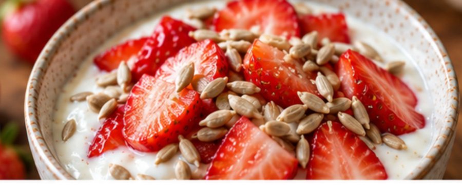 Bowl de iogurte com morango e sementes - receita low carb