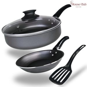 Kit Frigideira Alta 22 cm com Tampa de Vidro e Frigideira Francesa 16 cm Antiaderente Teflon Grafite