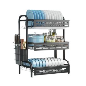 Escorredor de Louças 3 Andares Preto Cozinha Rack Pia Utensilios