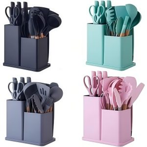 Kit Utensílios de Cozinha 19 Peças - Silicone e Plástico Resistente (Jogo Completo)-R9