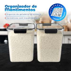 Conjunto de 2 Potes 4200ml Hermético Organizador Cozinha Dispensa Alimentos