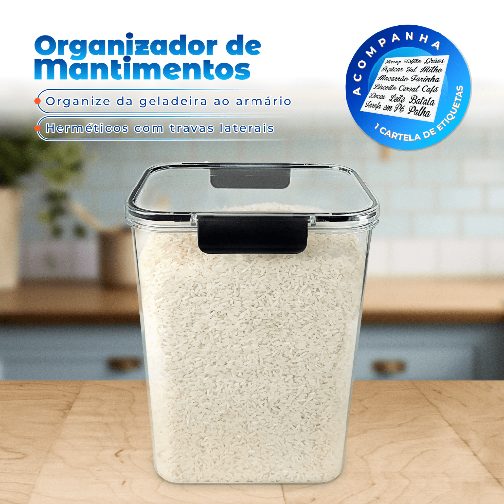 1 Pote Grande com Trava Hermético 4200ml Organizador Cozinha Dispensa Armário