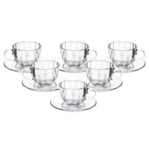 Conjunto de 6 Xícaras de Café Wolff Pétala Vidro com Pires 100ml para Cozinha Mesa Posta Decoração Sala Presente Prático