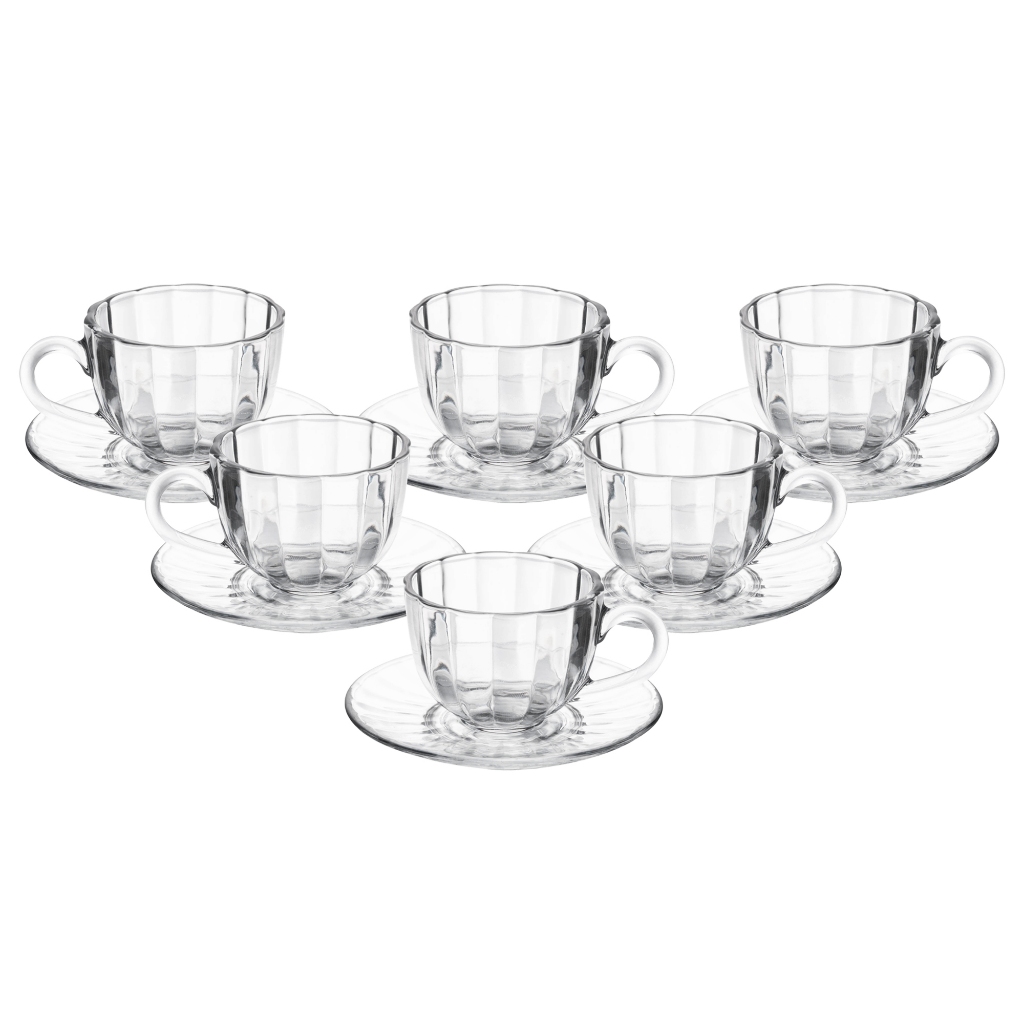 Conjunto de 6 Xícaras de Café Wolff Pétala Vidro com Pires 100ml para Cozinha Mesa Posta Decoração Sala Presente Prático