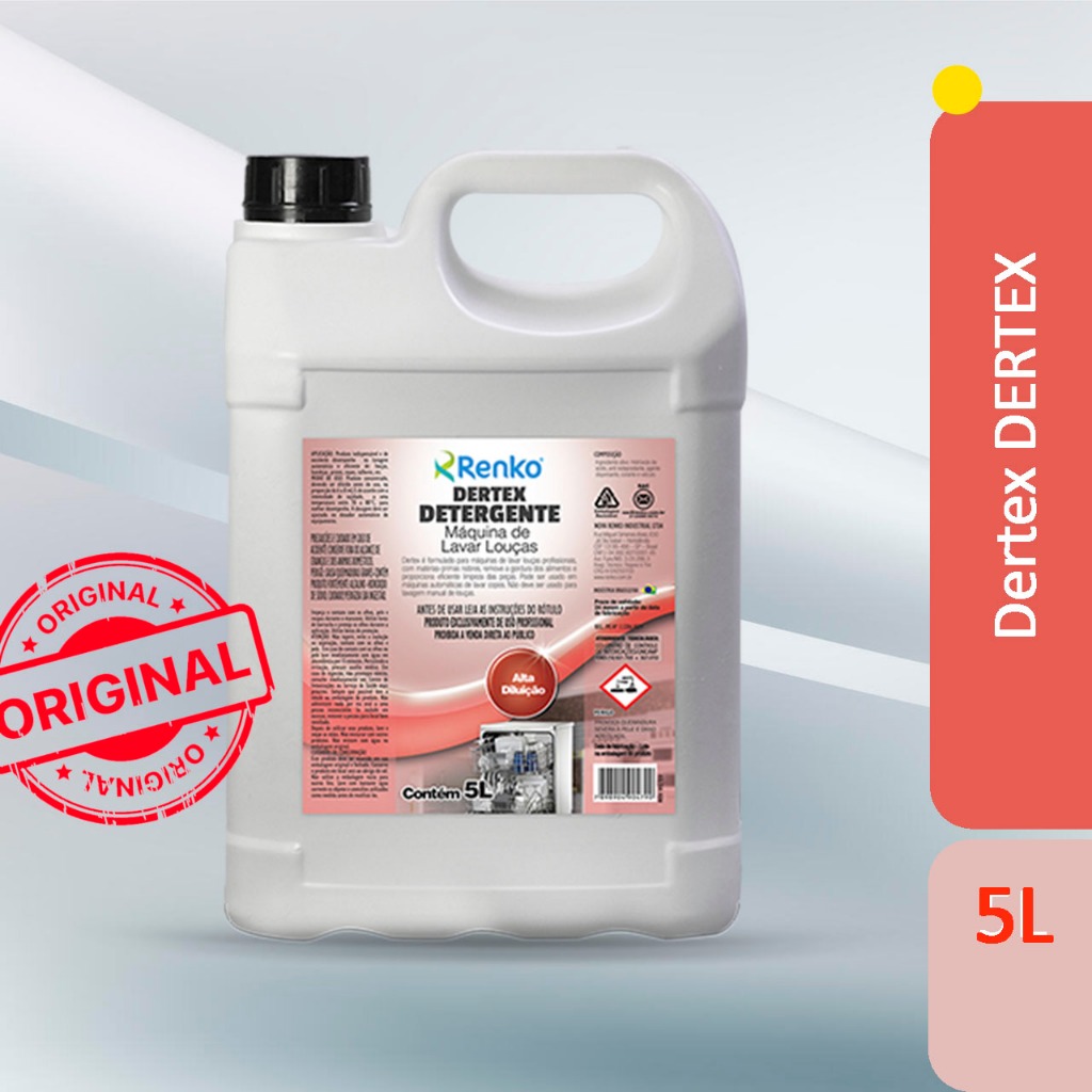 5L Dertex Detergente Lava Louças Profissional Renko - Alto Rendimento, Remove Gordura, Ideal para Cozinhas Industriais e