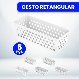 Kit Com 5 Cestos Organizador Multiuso 28x11x8cm Branco