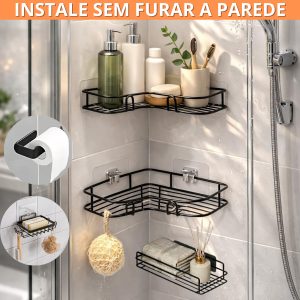 Porta Shampoo Organizador Prateleira de Banheiro de Metal sem Furos Shampoo e Sabonete1/2/3/4