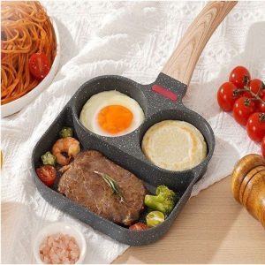 Frigideira Antiaderente 3 Furos Divisórias Fritar Ovo Lanche Hambúrguer Jogo de Panelas Multiuso