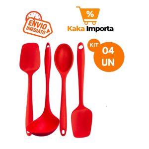 Kit de 4 Utensílios de Cozinha Silicone Resistente Casa Buffet Restaurante