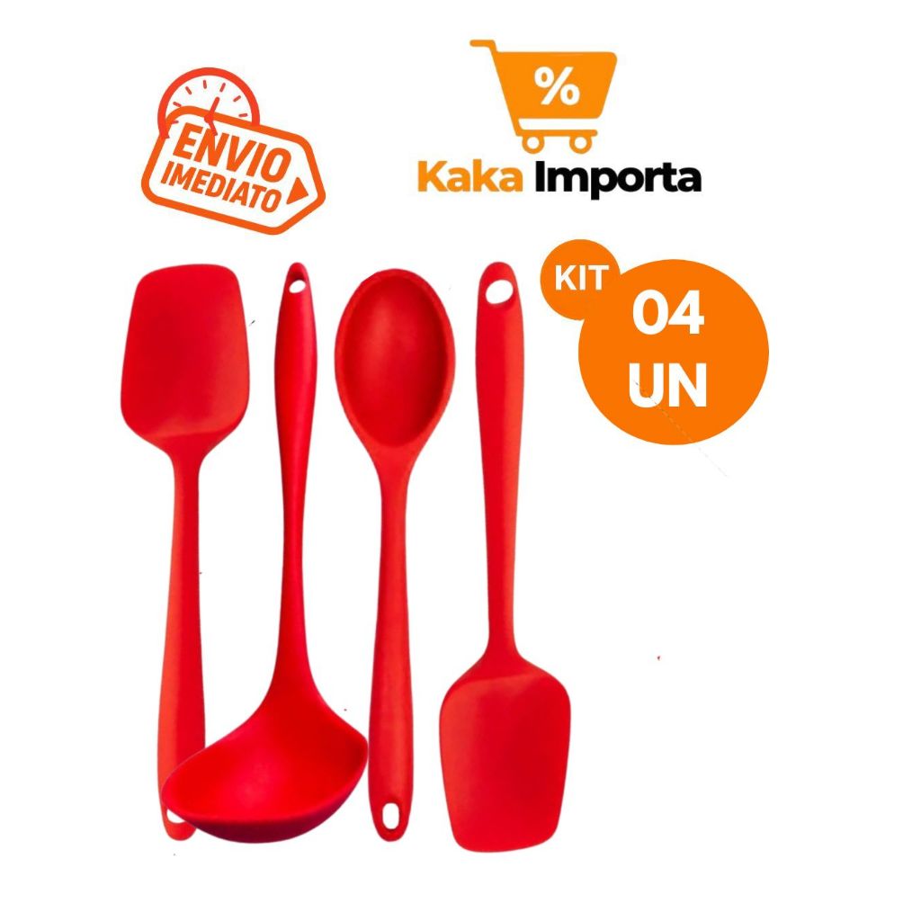 Kit de 4 Utensílios de Cozinha Silicone Resistente Casa Buffet Restaurante