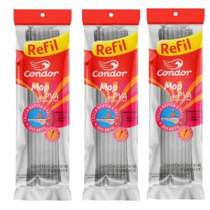 KIT 3 REFIL MOP PVA CONDOR ORIGINAL RODO MÁGICO LAVA E SECA LIMPEZA FÁCIL SUJEIRA SECAM OU LÍQUIDO
