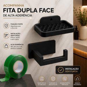 Kit Acessórios Para Banheiro Saboneteira + Suporte papel higiênico Autocolante