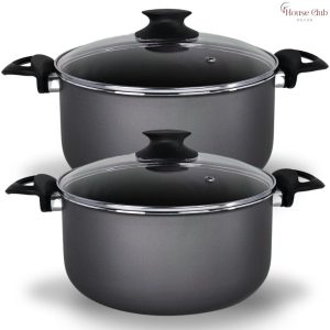 Kit Panelas Caçarolas Plus 02 Peças TAMANHO GRANDE 22 e 24 Antiaderente Com 5 Camadas de Teflon Cor Grafite Preto