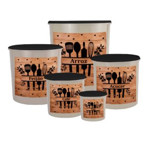 Kit 5 Peças Mantimento Jogo Plástico/Porta Mantimentos e Organizadores de cozinha Decorado