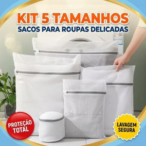 Kit 5 Sacos Lavar Roupas Delicadas Lingerie Protetor Máquina Zíper Reforçado Lavanderia Top