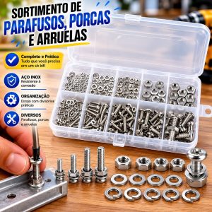Parafusos Inox SS304 Kit 380 Peças Com Porcas E Arruelas Alta Durabilidade M2 A M5