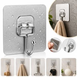 Kit Ganchos de Parede Autocolantes Inox para Organização Doméstica