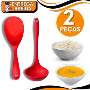 Utensilio Silicone Colher Cabo Curto + Concha Premium Resistente Prático Não Risca Panelas Feijão Caldo Arroz