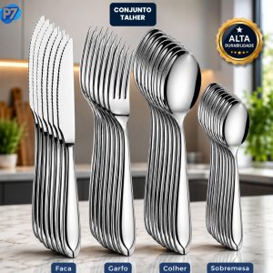 Jogo de Talhares Faqueiro Garfo Faca Colher de Sobremesa Aparelho de Jantar Inox Talheres Cozinha