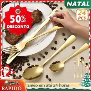 Liquidação total!! 🎉Jogo De Talheres 16/24 Peças De Aço Ino Dourados/Pratas,Mesa Casa Para Cozinha