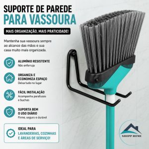 Suporte Porta Vassoura / Rodo / Pá De Lixo Aço Inox PRETO