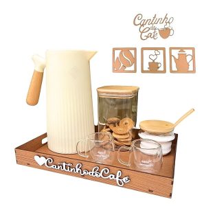 Kit Bandeja Com Apliques Parede Cantinho Do Café MDF Decorativo e Organização Funcional Para Cozinha