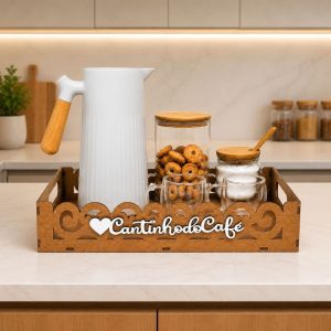 Kit Bandeja Cantinho Do Café Arabesco Provençal Com Apliques Decorativos Cores Organização Premium