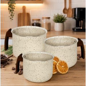 Conjunto Canecão Fervedor Leiteira Marfim  Antiaderente 3 pç
